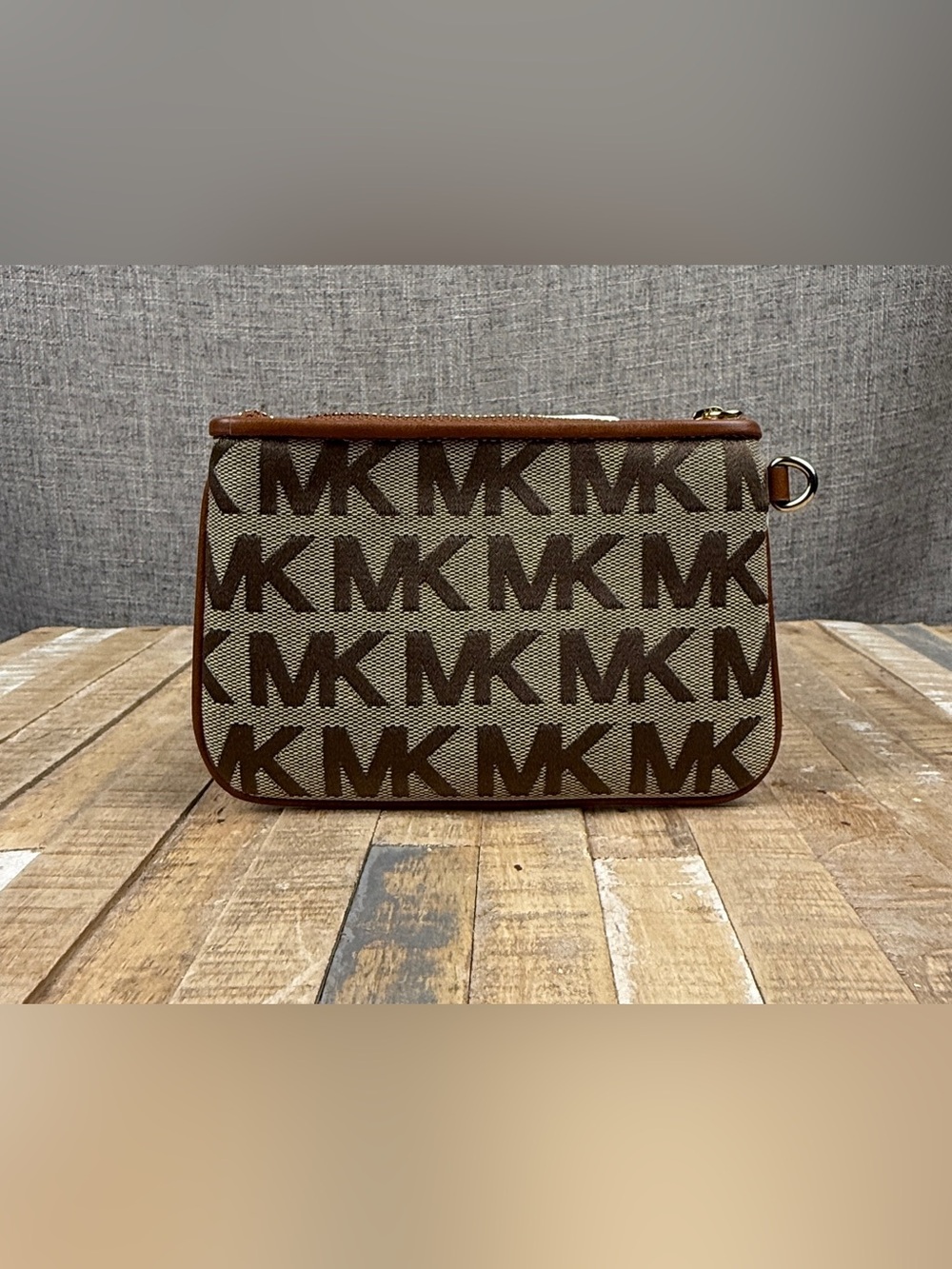 Michael Kors Dark Brown Jacquard & Tan Leather Coin Purse